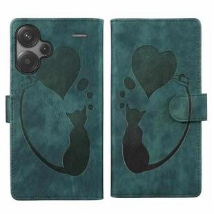 For Xiaomi Redmi Note 13 Pro+ Pen Heart Cat Embossed Leather Phone Case(Green)