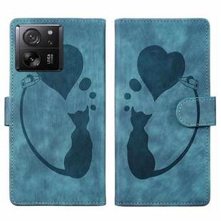 For Xiaomi 13T / 13T Pro Pen Heart Cat Embossed Leather Phone Case(Blue)