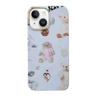 For iPhone 15 Plus Cartoon Film Craft Hard PC Phone Case(Stuffed Bear)