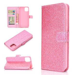 For iPhone 12 Pro Max Glitter Powder Horizontal Flip Leather Case with Card Slots & Holder & Photo Frame & Wallet & Lanyard(Pink)