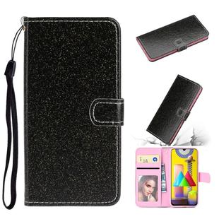 For Samsung Galaxy A21s Glitter Powder Horizontal Flip Leather Case with Card Slots & Holder & Photo Frame & Wallet & Lanyard(Black)