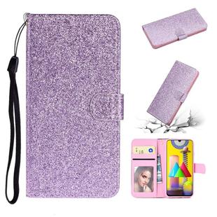For Samsung Galaxy A21s Glitter Powder Horizontal Flip Leather Case with Card Slots & Holder & Photo Frame & Wallet & Lanyard(Purple)