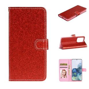 For Samsung Galaxy Note20 Ultra Glitter Powder Horizontal Flip Leather Case with Card Slots & Holder & Photo Frame & Wallet & Lanyard(Red)