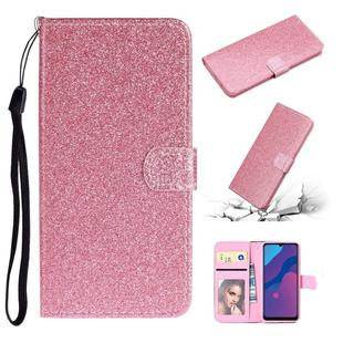 For Huawei P Smart 2020 Glitter Powder Horizontal Flip Leather Case with Card Slots & Holder & Photo Frame & Wallet & Lanyard(Pink)