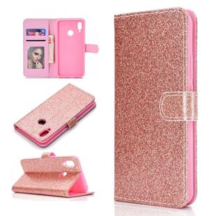 For Huawei Y6p Glitter Powder Horizontal Flip Leather Case with Card Slots & Holder & Photo Frame & Wallet & Lanyard(Rose Gold)