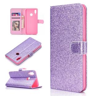 For Huawei Y6p Glitter Powder Horizontal Flip Leather Case with Card Slots & Holder & Photo Frame & Wallet & Lanyard(Purple)