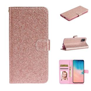 For Huawei Y5p Glitter Powder Horizontal Flip Leather Case with Card Slots & Holder & Photo Frame & Wallet & Lanyard(Rose Gold)