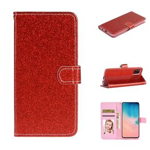 For Huawei Y5p Glitter Powder Horizontal Flip Leather Case with Card Slots & Holder & Photo Frame & Wallet & Lanyard(Red)