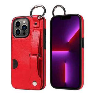 For iPhone 13 Pro Calf Texture Wrist Card Slot Ring Phone Case(Red)