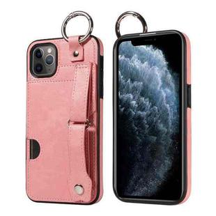 For iPhone 11 Pro Max Calf Texture Wrist Card Slot Ring Phone Case(Pink)