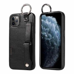 For iPhone 11 Pro Max Calf Texture Wrist Card Slot Ring Phone Case(Black)