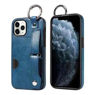 For iPhone 11 Pro Calf Texture Wrist Card Slot Ring Phone Case(Blue)