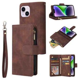 For iPhone 15 Multifunctional Multi-Card Wallet Phone Leather Case(Coffee)
