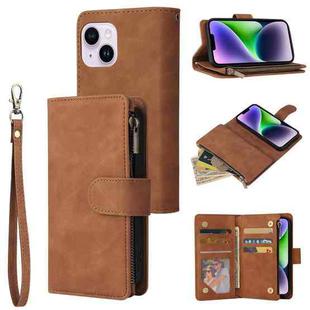 For iPhone 15 Plus Multifunctional Multi-Card Wallet Phone Leather Case(Brown)