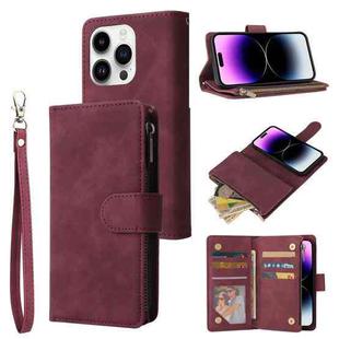 For iPhone 15 Pro Multifunctional Multi-Card Wallet Phone Leather Case(Wine Red)