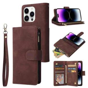 For iPhone 15 Pro Multifunctional Multi-Card Wallet Phone Leather Case(Coffee)