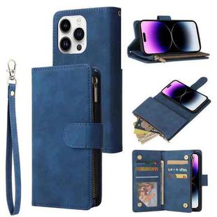 For iPhone 15 Pro Max Multifunctional Multi-Card Wallet Phone Leather Case(Blue)