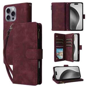 For iPhone 16 Pro Max Multifunctional Multi-Card Wallet Phone Leather Case(Wine Red)
