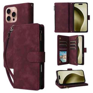 For iPhone 16 Pro Multifunctional Multi-Card Wallet Phone Leather Case(Wine Red)