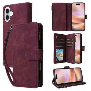 For iPhone 16 Plus Multifunctional Multi-Card Wallet Phone Leather Case(Wine Red)