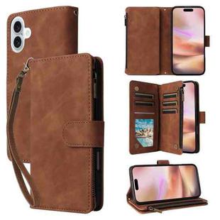 For iPhone 16 Plus Multifunctional Multi-Card Wallet Phone Leather Case(Brown)