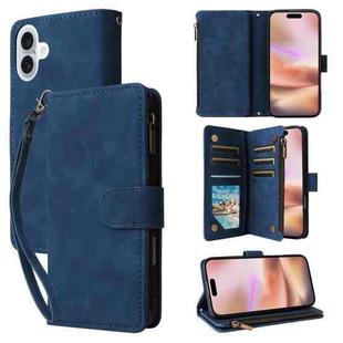 For iPhone 16 Plus Multifunctional Multi-Card Wallet Phone Leather Case(Blue)