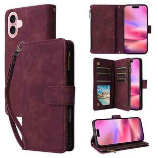 For iPhone 16 Multifunctional Multi-Card Wallet Phone Leather Case(Wine Red)