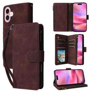 For iPhone 16 Multifunctional Multi-Card Wallet Phone Leather Case(Coffee)