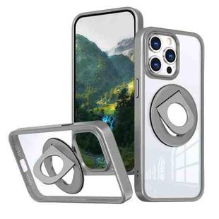 For iPhone 14 Pro Max Transparent U-Ring Holder MagSafe Magnetic Phone Case(Grey)