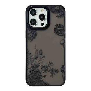 For iPhone 15 Pro Max Skin Feel Matte TPU+PC Shockproof Phone Case(Black Flower)