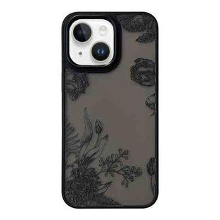 For iPhone 15 Skin Feel Matte TPU+PC Shockproof Phone Case(Black Flower)