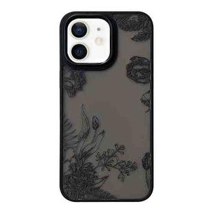 For iPhone 12 Skin Feel Matte TPU+PC Shockproof Phone Case(Black Flower)