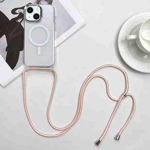 For iPhone 14 Plus MagSafe Magnetic PC + TPU Phone Case with Lanyard(Pink Gold)