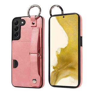 For Samsung Galaxy S22+ 5G Calf Texture Wrist Card Slot Ring Phone Case(Pink)