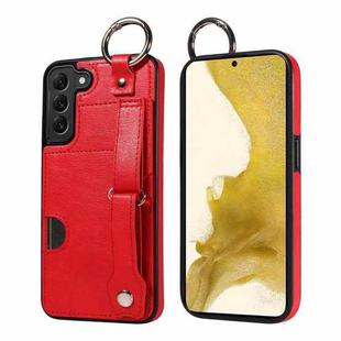 For Samsung Galaxy S22+ 5G Calf Texture Wrist Card Slot Ring Phone Case(Red)