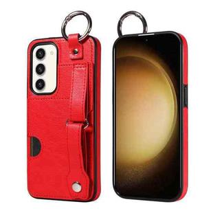 For Samsung Galaxy S23 5G Calf Texture Wrist Card Slot Ring Phone Case(Red)