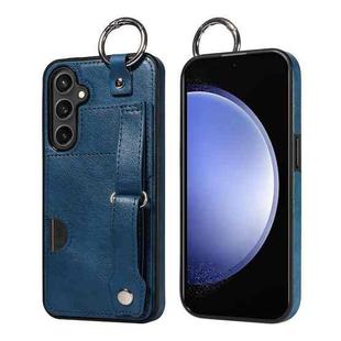 For Samsung Galaxy S23 FE 5G Calf Texture Wrist Card Slot Ring Phone Case(Blue)