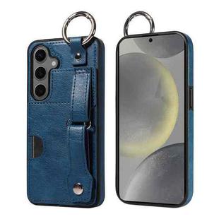 For Samsung Galaxy S24 5G Calf Texture Wrist Card Slot Ring Phone Case(Blue)