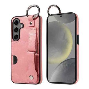 For Samsung Galaxy S24+ 5G Calf Texture Wrist Card Slot Ring Phone Case(Pink)