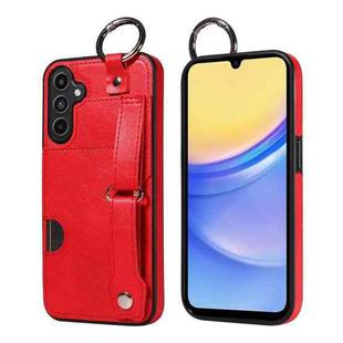 For Samsung Galaxy A15 Calf Texture Wrist Card Slot Ring Phone Case(Red)