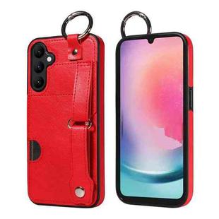 For Samsung Galaxy A24 4G Calf Texture Wrist Card Slot Ring Phone Case(Red)