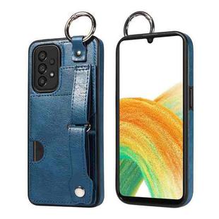 For Samsung Galaxy A33 5G Calf Texture Wrist Card Slot Ring Phone Case(Blue)