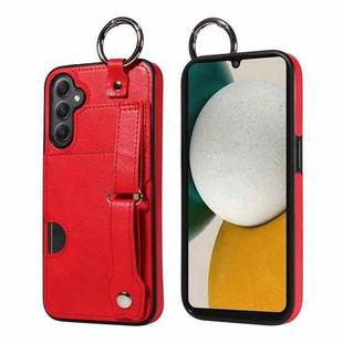 For Samsung Galaxy A34 5G Calf Texture Wrist Card Slot Ring Phone Case(Red)