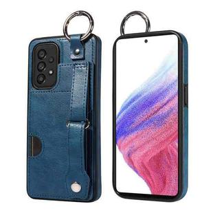 For Samsung Galaxy A53 5G Calf Texture Wrist Card Slot Ring Phone Case(Blue)