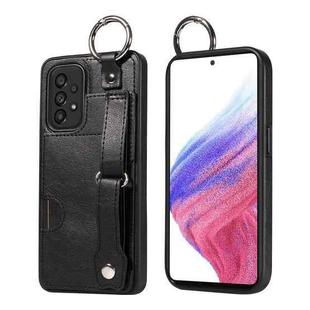 For Samsung Galaxy A53 5G Calf Texture Wrist Card Slot Ring Phone Case(Black)