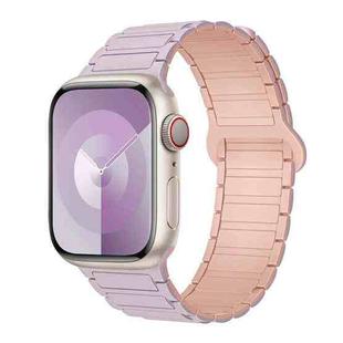 For Apple Watch SE 2023 44mm I-Shaped Magnetic Silicone Watch Band(Light Purple Pink)