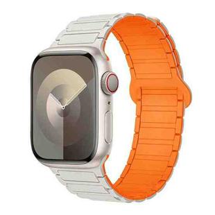 For Apple Watch SE 2023 44mm I-Shaped Magnetic Silicone Watch Band(White Orange)