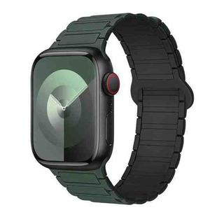 For Apple Watch Series 8 45mm I-Shaped Magnetic Silicone Watch Band(Dark Teal Black)