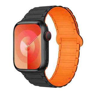 For Apple Watch Series 7 41mm I-Shaped Magnetic Silicone Watch Band(Black Orange)