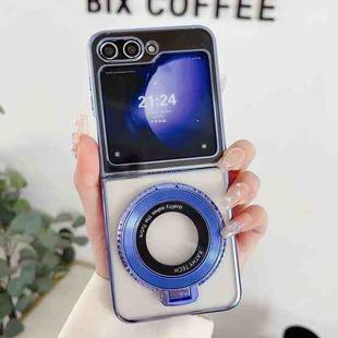 For Samsung Galaxy Z Flip4 5G Plating Fold MagSafe Rotating Holder PC Shockproof Phone Case(Blue)